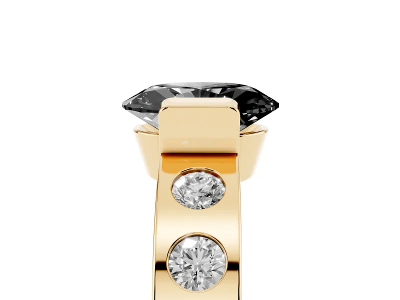 Oval Tension Style Engagement Ring Setting for a Black Center | Flush Set Accents | Yellow Gold