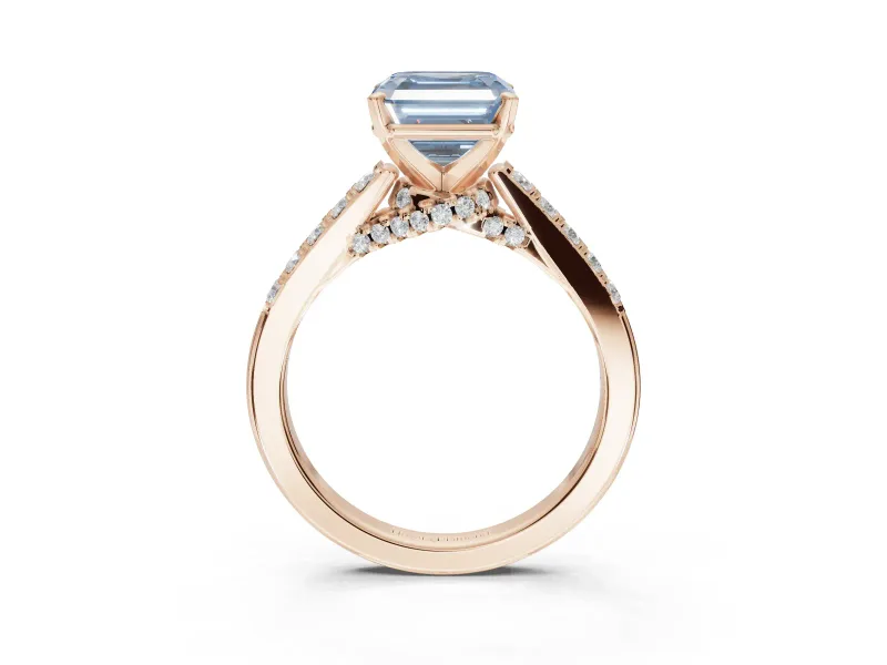 Asscher Cut Pavé Solitaire Engagement Ring Setting for a Fancy Blue Lab-Grown Diamond | Crossover Gallery | Rose Gold