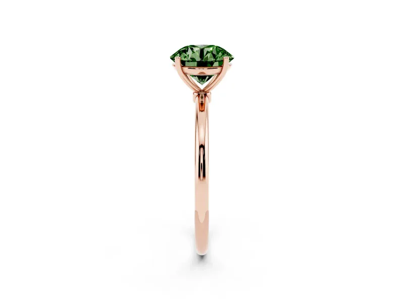 Round Thin Solitaire Engagement Ring Setting for a Fancy Green Lab-Grown Diamond | Straight Plain Band | Rose Gold