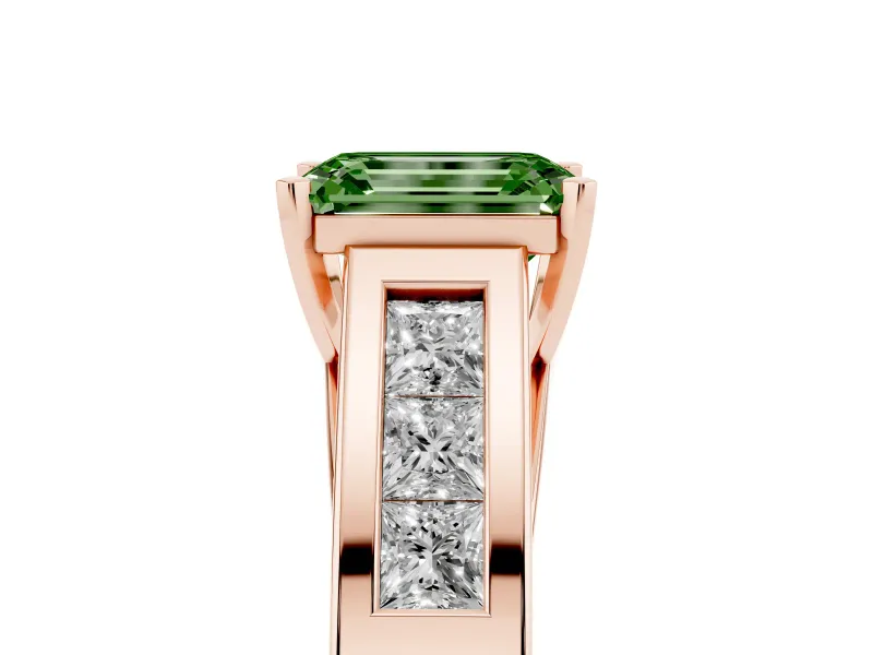 Emerald Cut Channel-Set Engagement Ring Setting for a Fancy Green Lab-Grown Diamond | Rose Gold