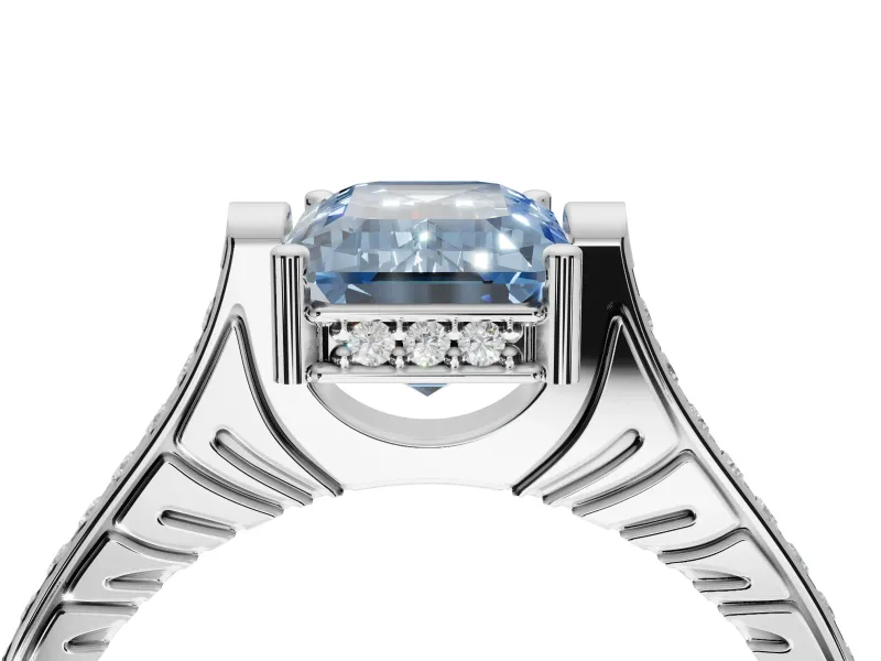 Emerald Cut Vintage Cathedral Engagement Ring Setting for a Fancy Blue Lab-Grown Diamond | Carved Band | Platinum