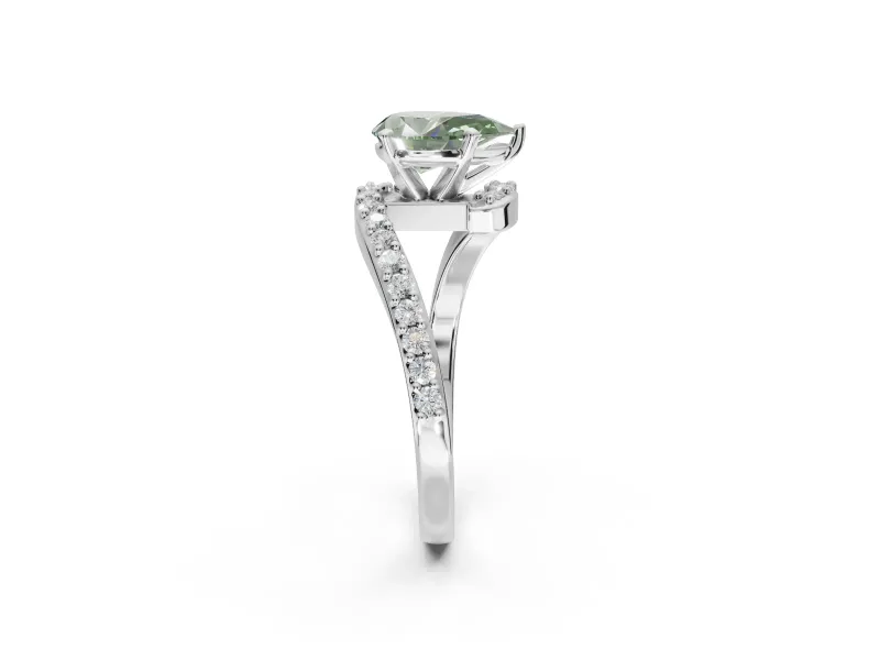 Pear-Shaped Bypass Pavé Engagement Ring Setting for a Fancy Green Lab-Grown Diamond | Platinum