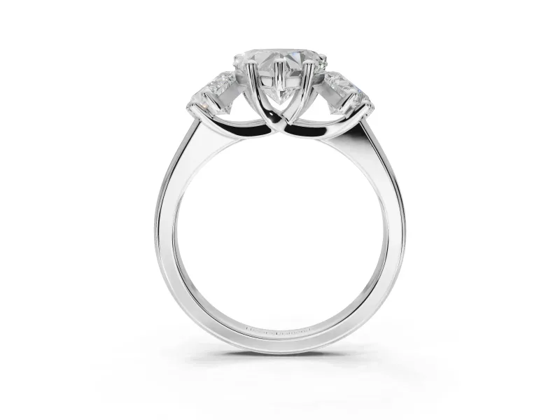 Heart-Shaped Three Stone Engagement Ring Setting | Wide Tapered Shoulders | Sterling Silver