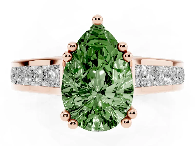 Pear-Shaped Channel Engagement Ring Setting for a Fancy Green Lab-Grown Diamond | Rose Gold - Design NV-24671