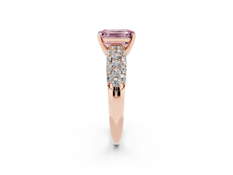 Emerald Cut Multi Row Pave Engagement Ring Setting for a Fancy Pink Lab-Grown Diamond | Rose Gold