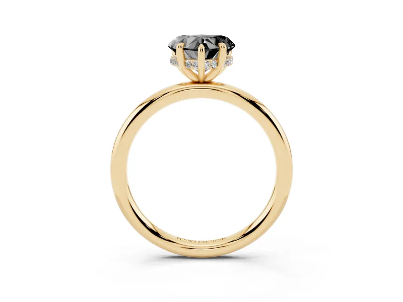 Heart-Shaped Hidden Halo Engagement Ring Setting for a Black Center | Thin Plain Band | Yellow Gold