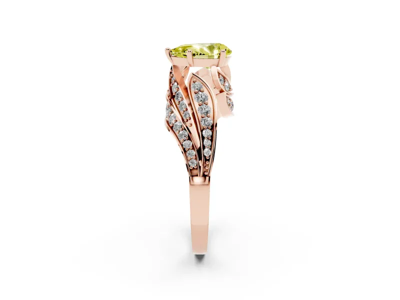 Fancy Yellow Pear Cut Diamond Solitaire Ring Set in Rose gold with Layered Twist Pavé Band