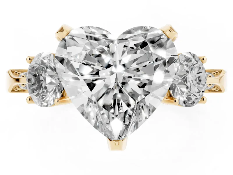 Heart-Shaped Hidden Halo Three Stone Engagement Ring Setting | Pave Gallery | Yellow Gold