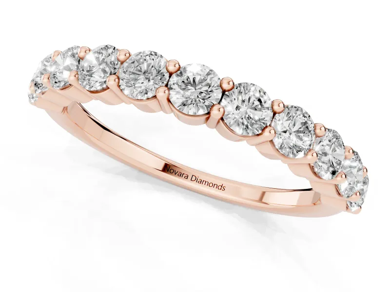 Round Lab-Grown Diamond Prong Set Half Eternity Wedding Band | Raised Row | Rose Gold