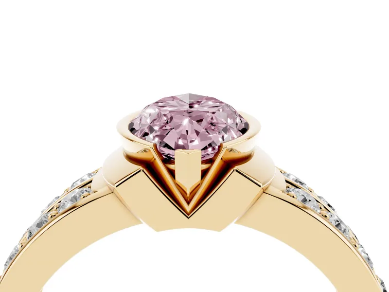 Marquise Half Bezel Engagement Ring Setting for a Fancy Pink Lab-Grown Diamond | Double Row Channel Band | Yellow Gold