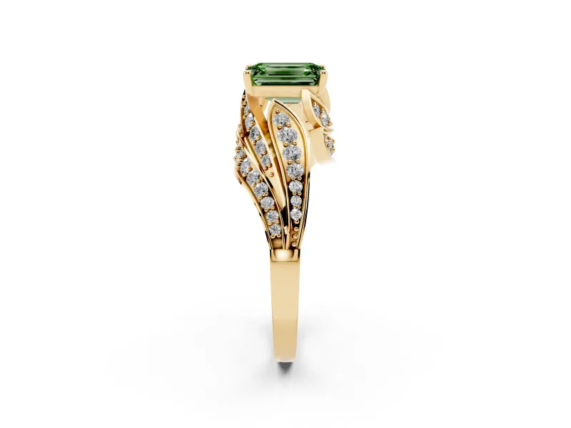 Emerald Cut Bypass Pavé Engagement Ring Setting for a Fancy Green Lab-Grown Diamond | Graduated Pavé | Yellow Gold