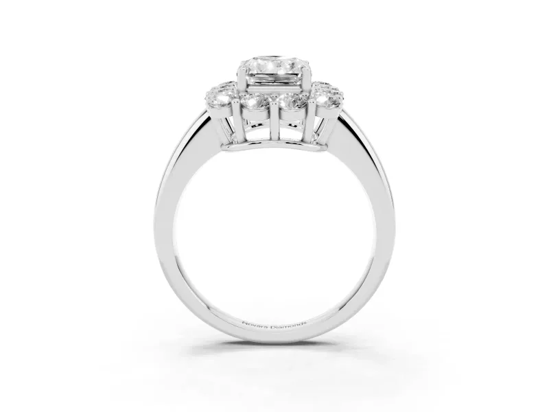Radiant Cut Cluster Halo Engagement Ring Setting | Large Round Accents | White Gold