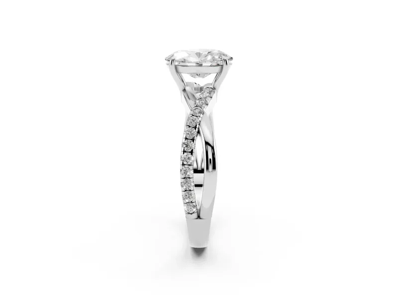 Oval Crossover Pave Solitaire Engagement Ring Setting | Twisted Shoulders | White Gold
