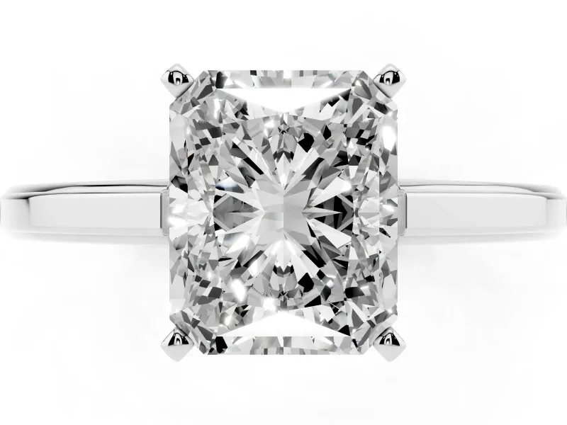 Radiant Cut Diamond Solitaire Ring Set in Silver with Prong Setting and Classic Band