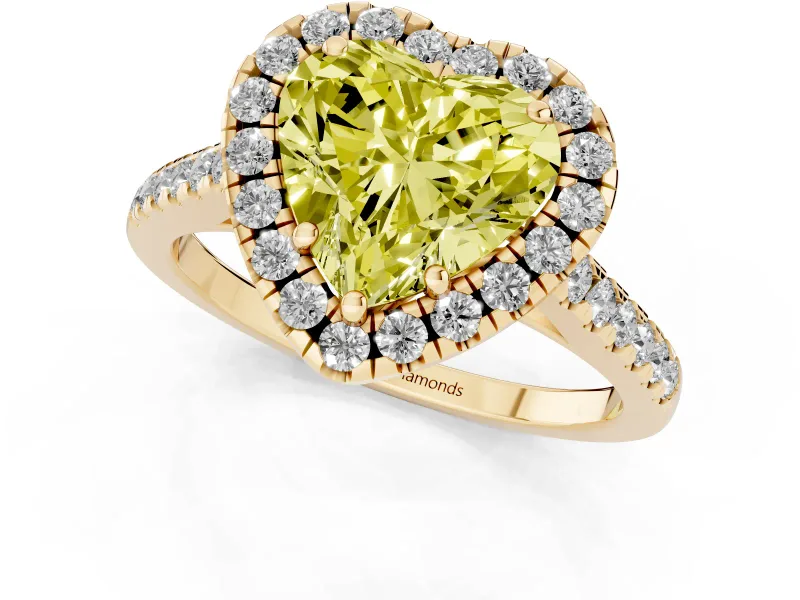 Heart-Shaped Raised Halo Engagement Ring Setting for a Fancy Yellow Lab-Grown Diamond | Yellow Gold