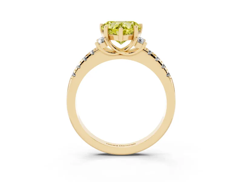 Heart-Shaped Side Stone Engagement Ring Setting for a Fancy Yellow Lab-Grown Diamond | Pave Band | Yellow Gold