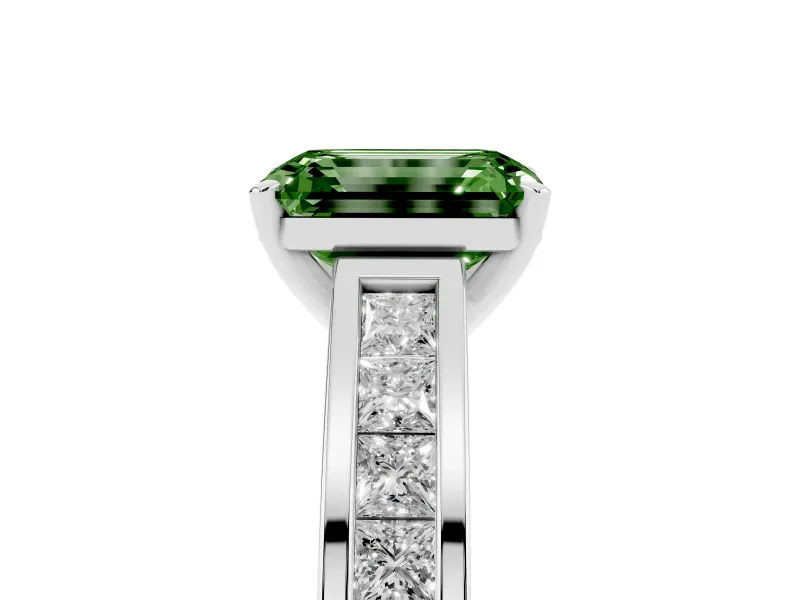 Emerald Cut Channel Engagement Ring Setting for a Fancy Green Lab-Grown Diamond | Platinum