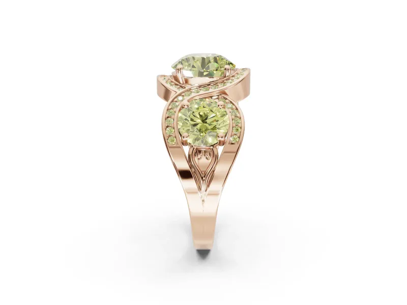 Round Three Stone Halo Engagement Ring Setting for a Fancy Yellow Lab-Grown Diamond | Pavé Wave Band | Rose Gold