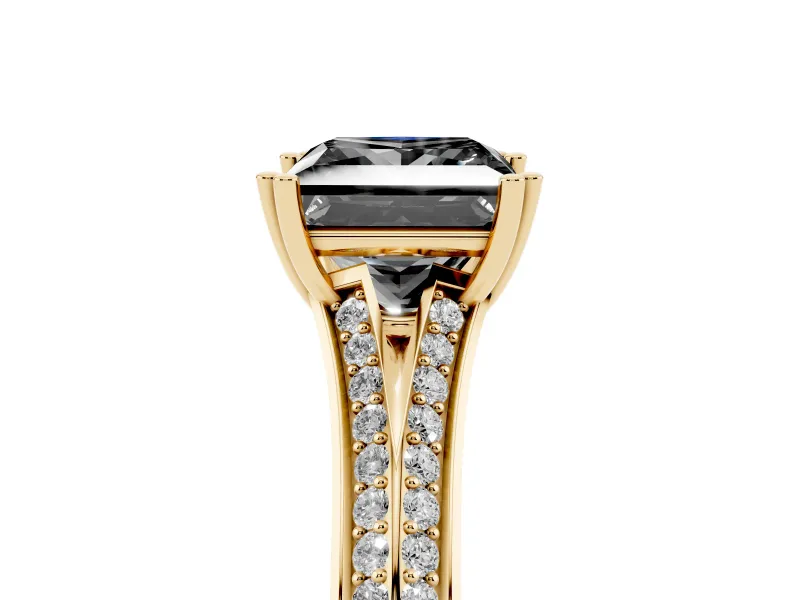 Princess Cut Split Shank Engagement Ring Setting for a Black Center | Pavé Band | Yellow Gold