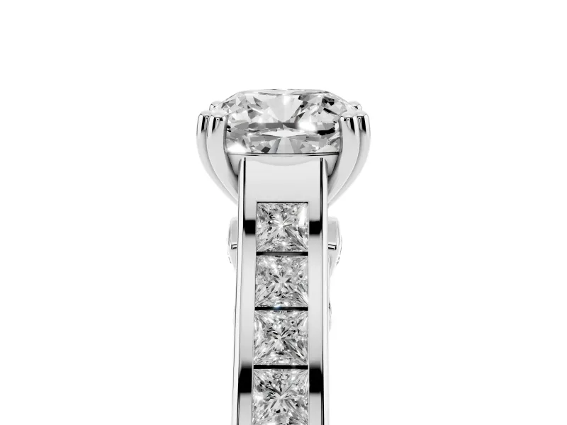 Cushion Cut Cathedral Channel Set Engagement Ring Setting | Double Claw Prongs | Platinum