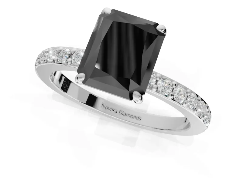 Radiant Cut Hidden Halo Engagement Ring Setting for a Black Center | Pavé Band | Sterling Silver