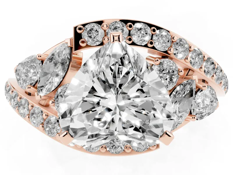 Heart-Shaped Bypass Pavé Engagement Ring Setting | Marquise and Pear Accents | Rose Gold