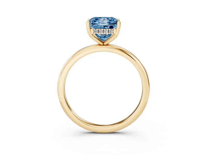 Princess Cut Hidden Halo Engagement Ring Setting for a Fancy Blue Lab-Grown Diamond | Plain Band | Yellow Gold