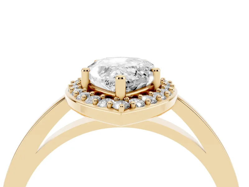 Pear-Shaped Thin Halo Low Profile Engagement Ring Setting | Slim Plain Band | Yellow Gold