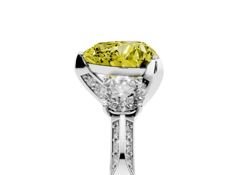 Heart-Shaped Hidden Halo Three Stone Engagement Ring Setting for a Fancy Yellow Lab-Grown Diamond | Platinum