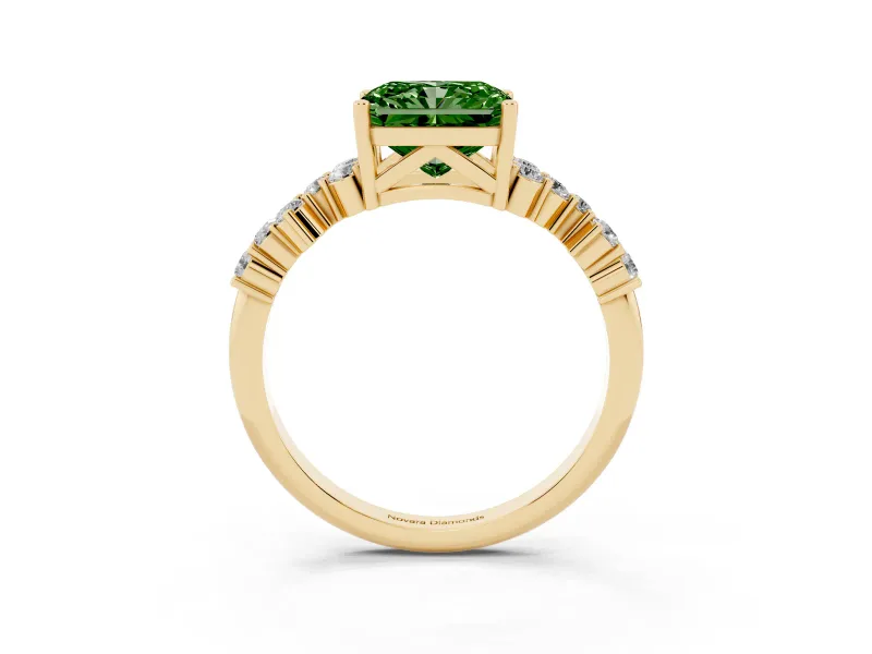 Radiant Cut Accented Engagement Ring Setting for a Fancy Green Lab-Grown Diamond | Yellow Gold
