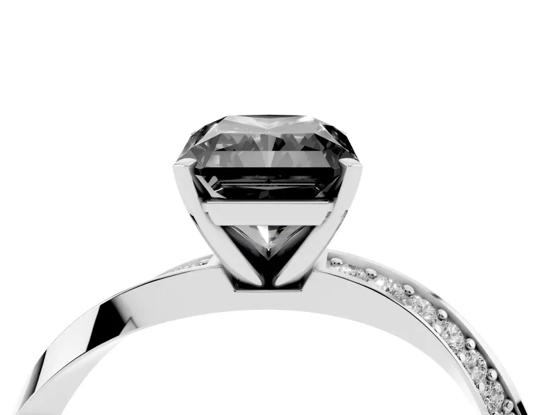 Fancy Black Radiant Cut Diamond Engagement Ring Set in Platinum with Side Stone Accents and Prong Setting