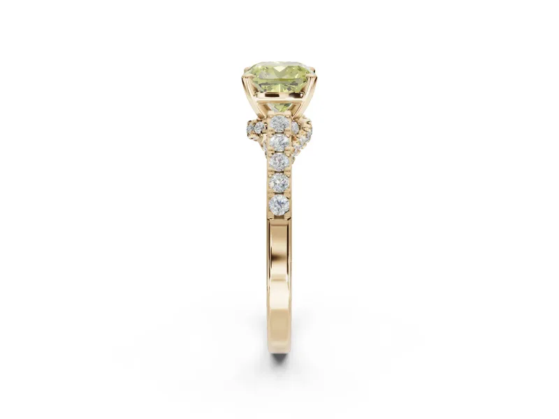 Cushion Cut Pavé Engagement Ring Setting for a Fancy Yellow Lab-Grown Diamond | Crossover Gallery | Yellow Gold