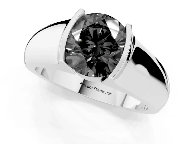 Round Half Bezel Solitaire Engagement Ring Setting for a Black Center | Wide Band | Sterling Silver