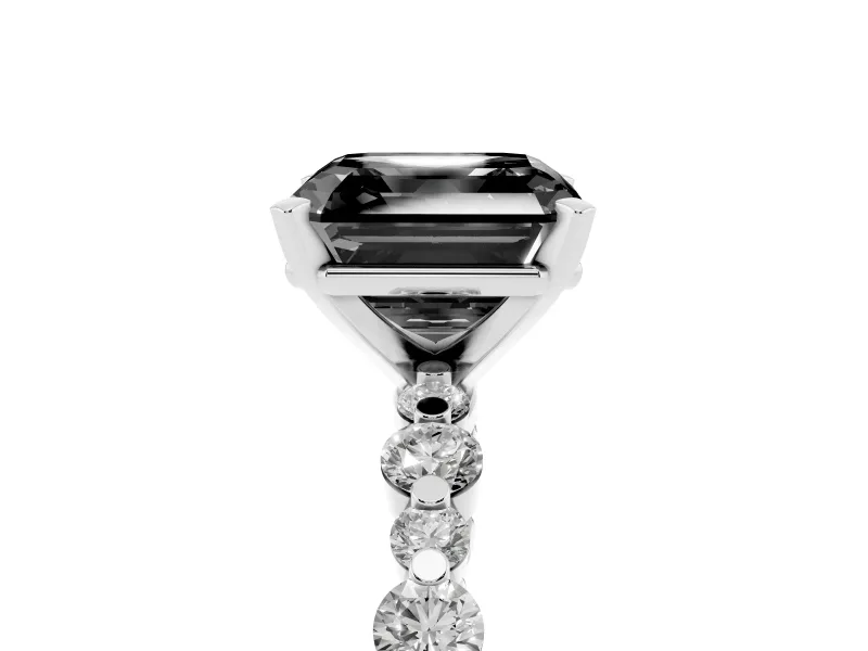 Asscher Cut Pavé Engagement Ring Setting for a Black Center | Alternating Accents | Platinum