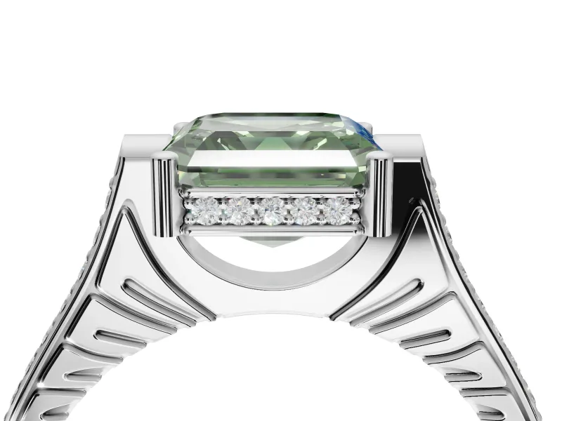 Asscher Cut Vintage Cathedral Engagement Ring Setting for a Fancy Green Lab-Grown Diamond | Carved Band | Platinum