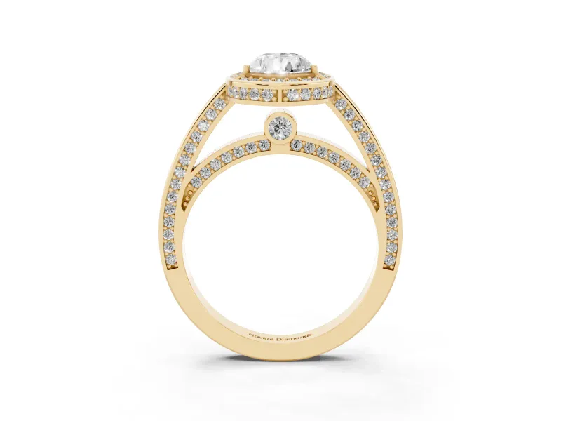 Pear-Shaped Sectioned Halo Engagement Ring Setting | Pavé Gallery and Band | Yellow Gold