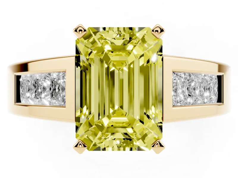 Emerald Cut Channel-Set Engagement Ring Setting for a Fancy Yellow Lab-Grown Diamond | Yellow Gold