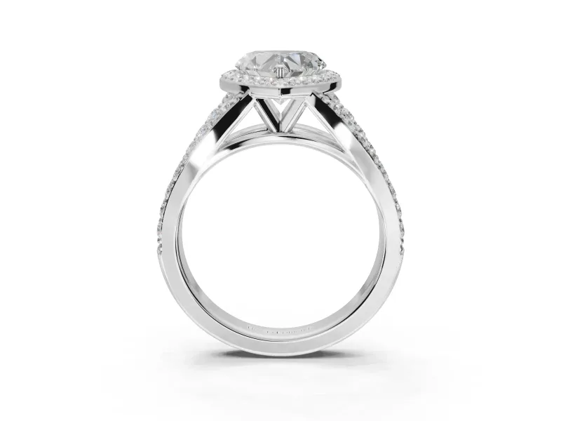 Heart-Shaped Halo Pavé Engagement Ring Setting | Narrow Split Shank | Platinum