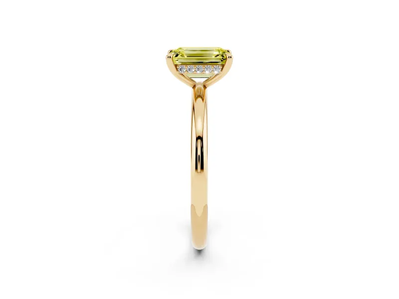 Emerald Cut Hidden Halo Ring Setting for a Fancy Yellow Lab-Grown Diamond | Yellow Gold