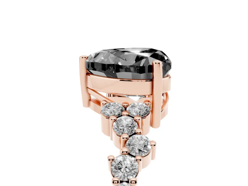 Heart-Shaped Scattered Accent Engagement Ring Setting for a Black Center | Slim Band | Rose Gold