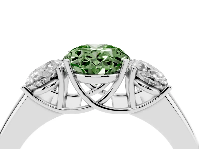 Oval 3 Stone Engagement Ring Setting for a Fancy Green Lab-Grown Diamond | White Gold