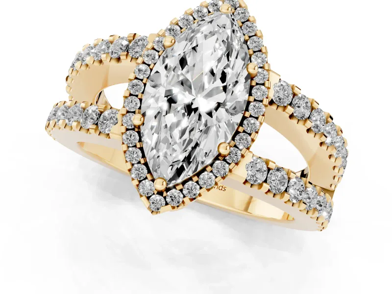 Marquise Halo Split Shank Engagement Ring Setting | Pavé Strands | Yellow Gold