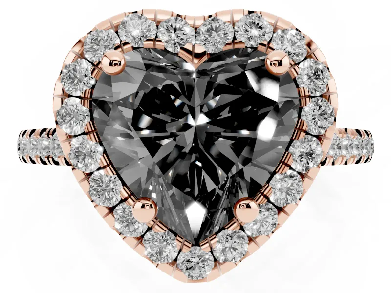 Heart-Shaped Halo Engagement Ring Setting for a Black Center | Tapered Band | Rose Gold