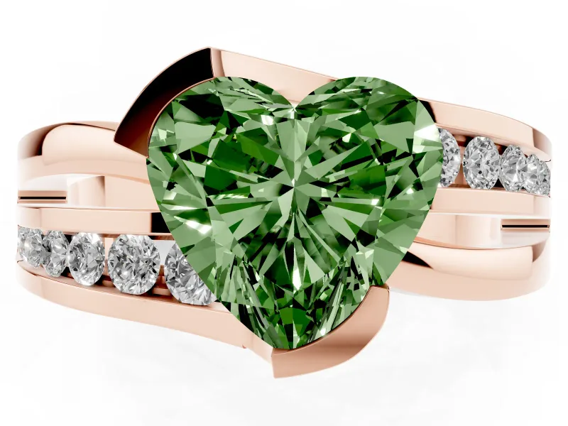 Heart-Shaped Graduated Bypass Engagement Ring Setting for a Fancy Green Lab-Grown Diamond | Split Shank | Rose Gold