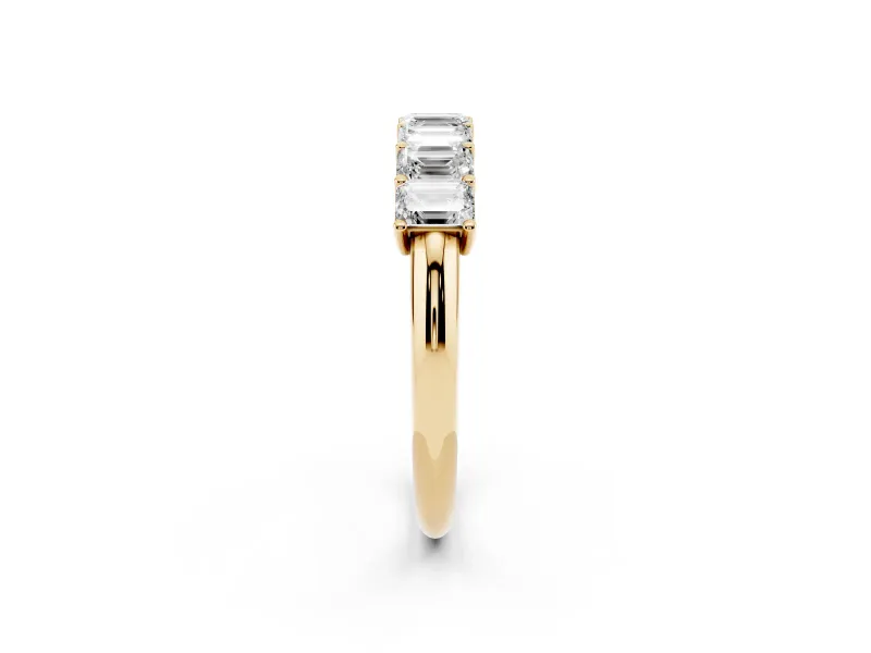 Emerald Cut Lab-Grown Diamond Half Eternity Band | Corner Claw Prongs | Yellow Gold