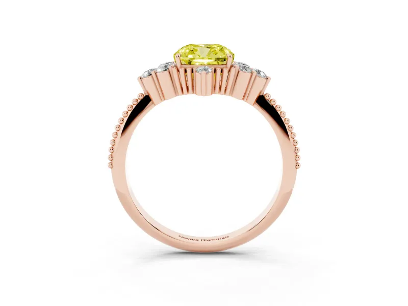 Cushion Cut Cluster Engagement Ring Setting for a Fancy Yellow Lab-Grown Diamond | Rose Gold