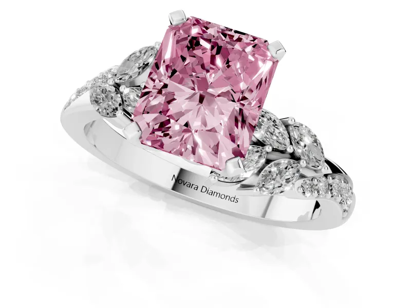 Radiant Cut Floral Engagement Ring Setting for a Fancy Pink Lab-Grown Diamond | Platinum