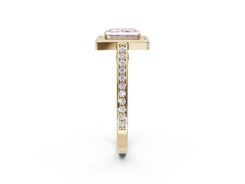 Radiant Cut Sectioned Halo Engagement Ring Setting for a Fancy Pink Lab-Grown Diamond | Yellow Gold