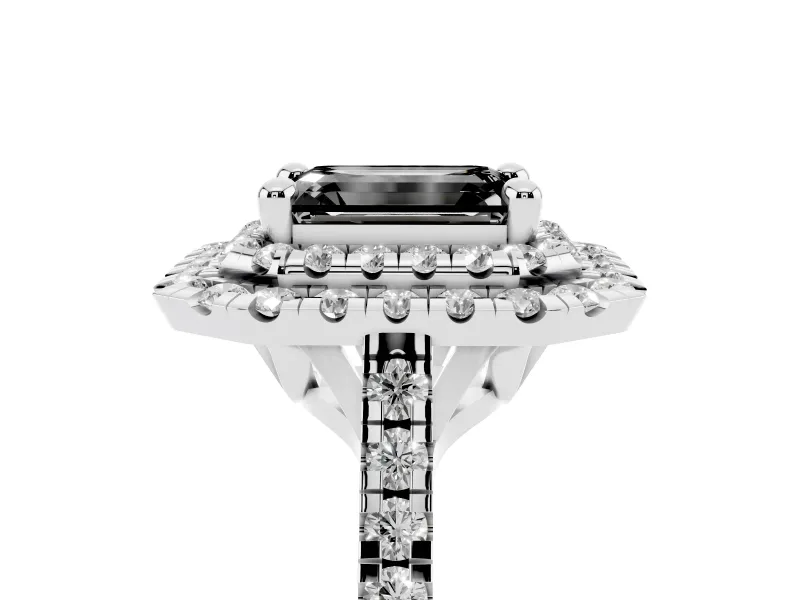 Emerald Cut Double Halo Engagement Ring Setting for a Black Center | Raised Head | Sterling Silver