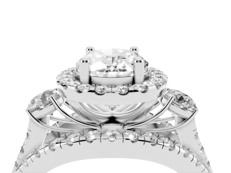 Oval Halo Split Shank Engagement Ring Setting | Round Side Stones | Sterling Silver